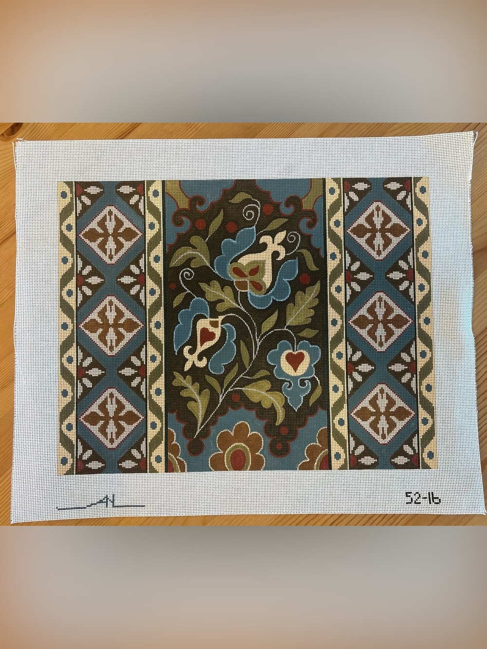 Hand Painted Needlepoint Canvas Multicolor Floral Panel Design